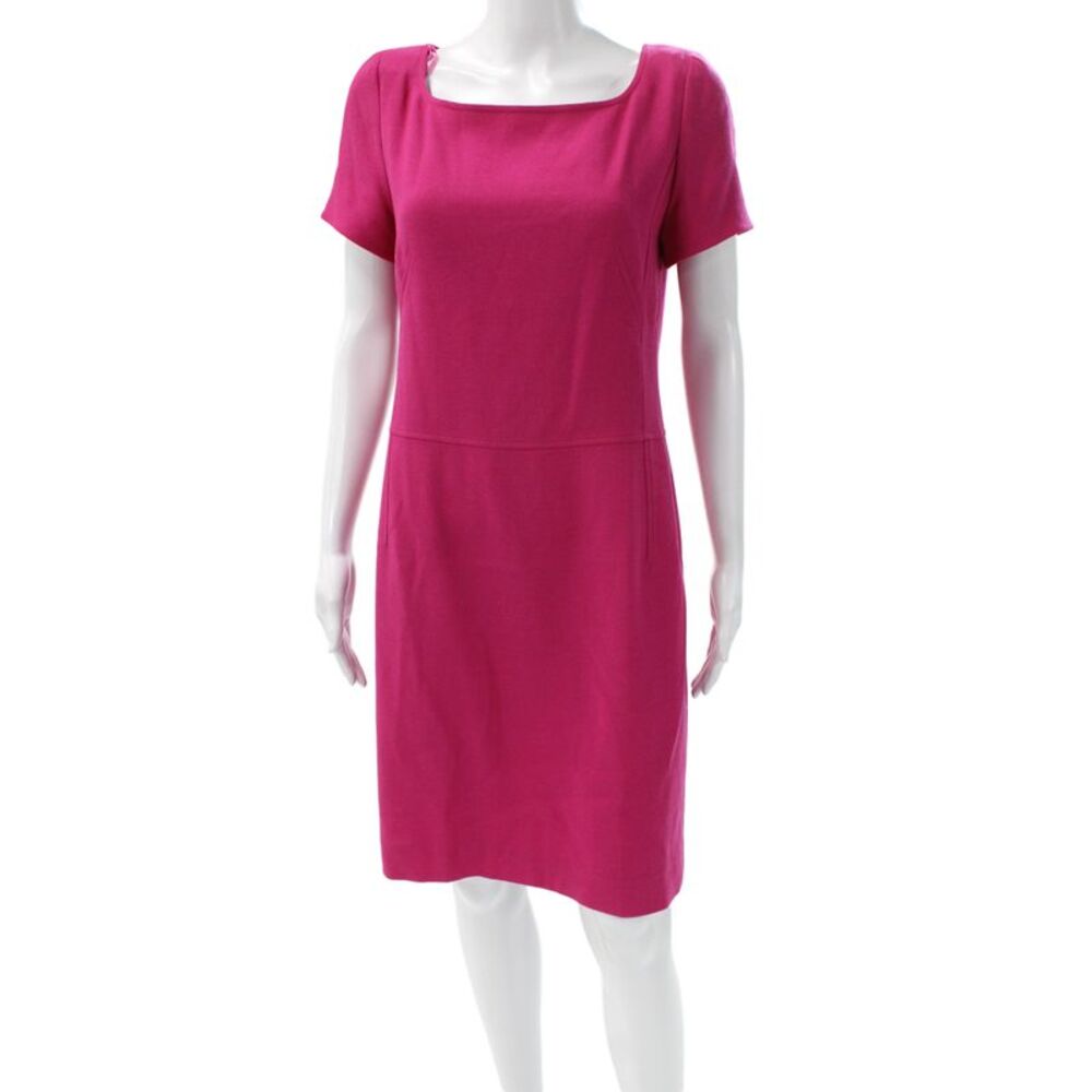 Louis Feraud Women Sheath Dress Pink Wool Square Neck Short Sleeve Size 8